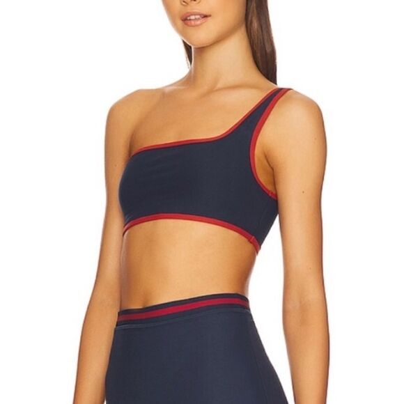 WeWoreWhat Contrast One Shoulder Sports Bra Blue Red Size Large NWT - Picture 2 of 12